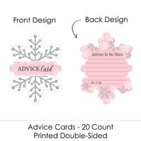 Pink Winter Wonderland - Wish Card Holiday Snowflake Birthday Party and Baby Shower Activities - Shaped Advice Cards Game - Set of 20