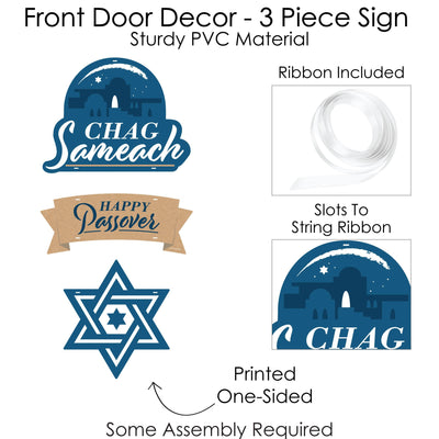 Happy Passover - Hanging Porch Pesach Jewish Holiday Party Outdoor Decorations - Front Door Decor - 3 Piece Sign