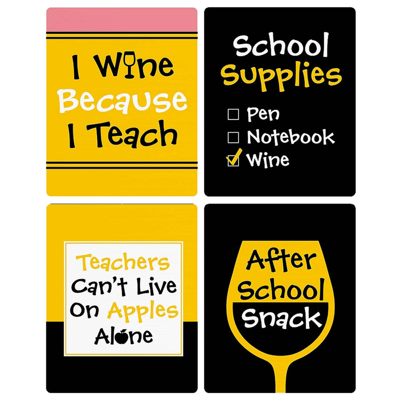 Best Teacher Gift - Teacher Appreciation Christmas Gift Decorations for Women and Men - Wine Bottle Label Stickers - First and Last Day of School Gifts for Teachers - Set of 4