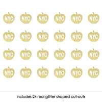 Gold Glitter NYC Apple - No-Mess Real Gold Glitter Cut-Outs - New York City Party Confetti - Set of 24