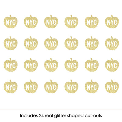 Gold Glitter NYC Apple - No-Mess Real Gold Glitter Cut-Outs - New York City Party Confetti - Set of 24