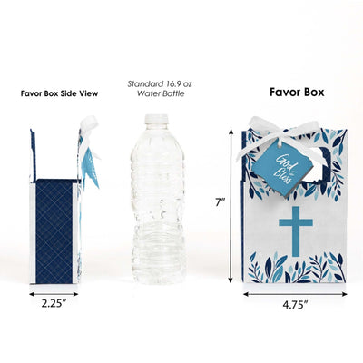 Blue Elegant Cross - Boy Religious Party Favor Boxes - Set of 12