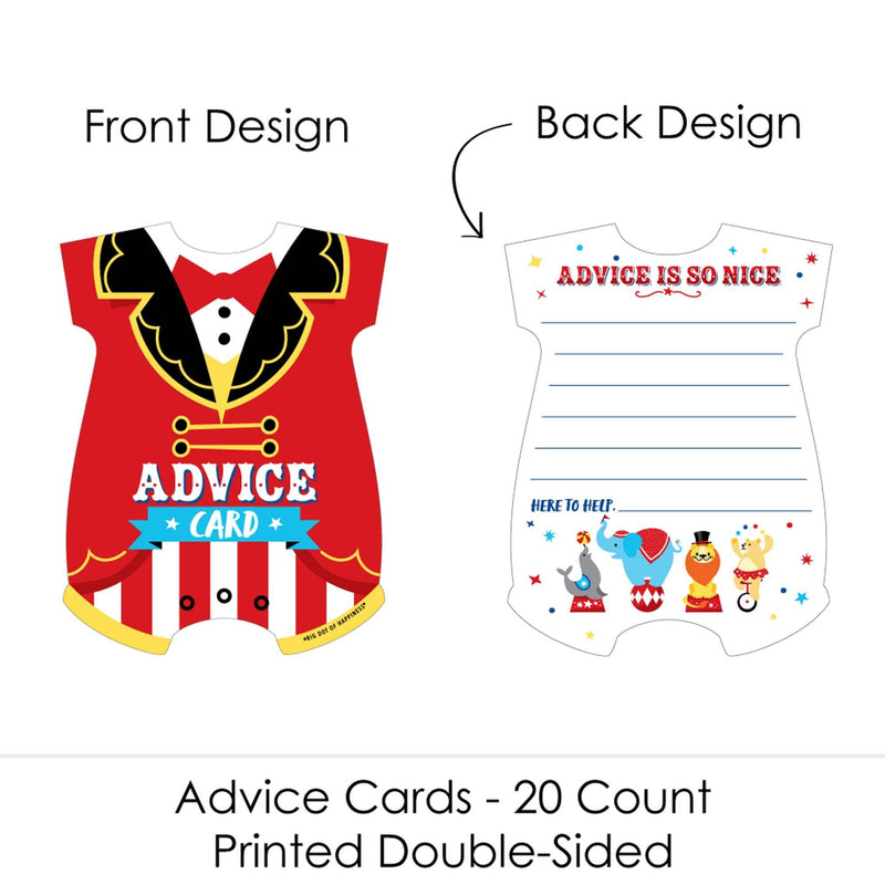 Carnival - Step Right Up Circus - Baby Bodysuit Wish Card Carnival Themed Baby Shower Activities - Shaped Advice Cards Game - Set of 20
