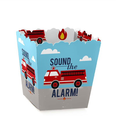 Fired Up Fire Truck - Party Mini Favor Boxes - Firefighter Firetruck Baby Shower or Birthday Party Treat Candy Boxes - Set of 12