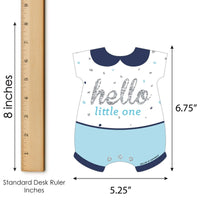 Hello Little One - Blue and Silver - Picture Bingo Cards and Markers - Boy Baby Shower Shaped Bingo Game - Set of 18