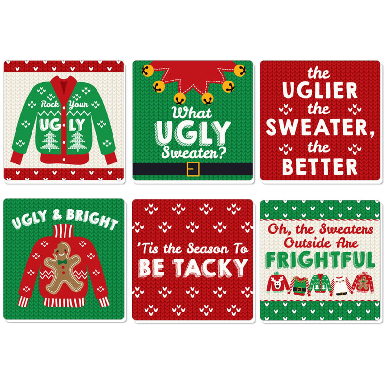 Ugly Sweater - Funny Holiday and Christmas Party Decorations - Drink Coasters - Set of 6