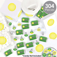 You Got Served - Tennis - Mini Candy Bar Wrappers, Round Candy Stickers and Circle Stickers - Baby Shower or Tennis Ball Birthday Party Candy Favor Sticker Kit - 304 Pieces