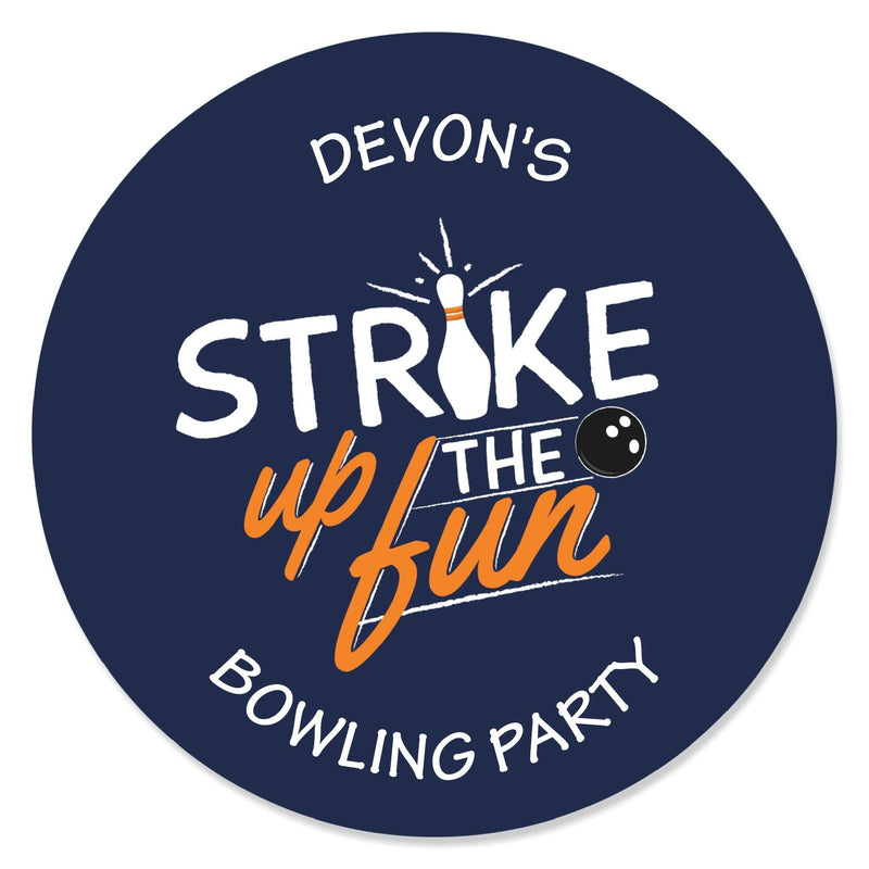 Strike Up the Fun - Bowling - Personalized Baby Shower or Birthday Party Circle Sticker Labels - 24 ct