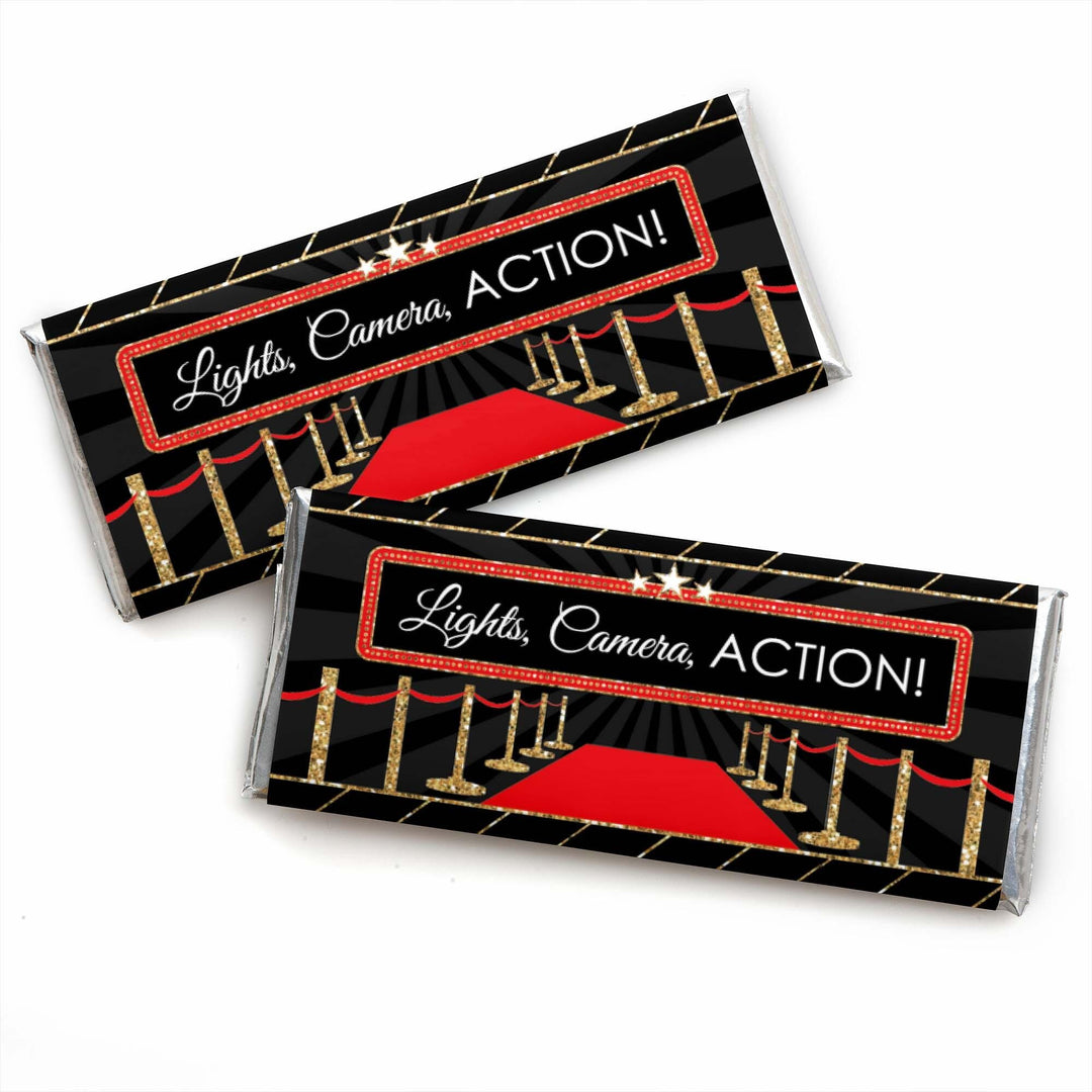 Red Carpet - Candy Bar Wrapper Movie Night Party Favors - Set of 24