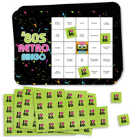 80's Retro - Bar Bingo Cards and Markers - Totally 1980s Party Bingo Game - Set of 18