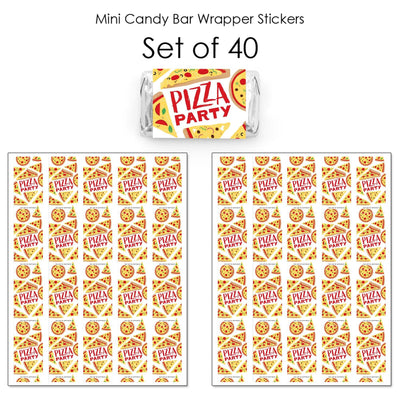 Pizza Party Time - Mini Candy Bar Wrapper Stickers - Baby Shower or Birthday Party Small Favors - 40 Count