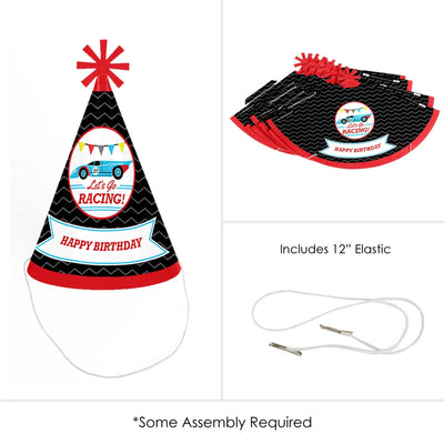 Let's Go Racing - Racecar - Cone Race Car Happy Birthday Party Hats for Kids and Adults - Set of 8 (Standard Size)