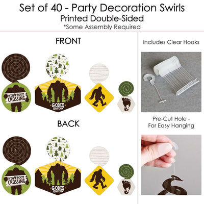 Sasquatch Crossing - Bigfoot Party or Birthday Party Hanging Decor - Party Decoration Swirls - Set of 40