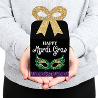 Mardi Gras - Square Favor Gift Boxes - Masquerade Party Bow Boxes - Set of 12