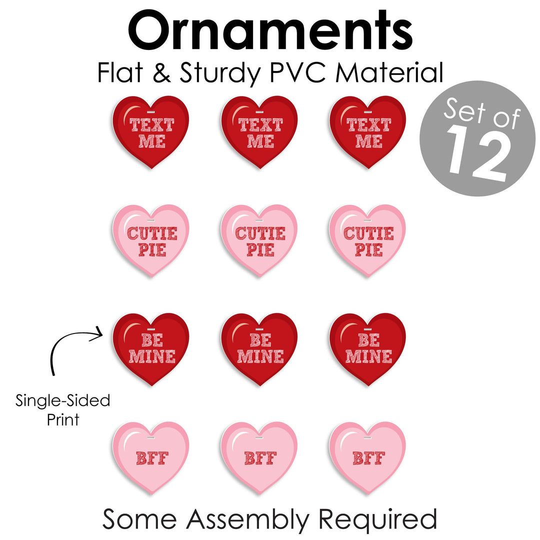 Conversation Hearts - Valentine's Day Decorations - Tree Ornaments - Set of 12