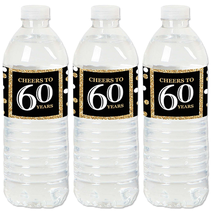 Adult 60th Birthday - Gold - Birthday Party Water Bottle Sticker Labels - Set of 20