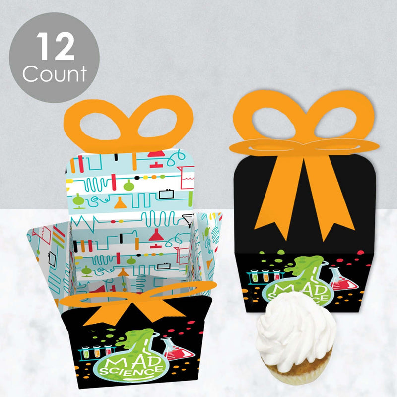 Scientist Lab - Square Favor Gift Boxes - Mad Science Baby Shower or Birthday Party Bow Boxes - Set of 12