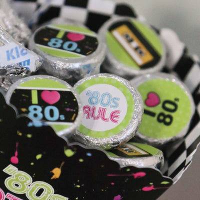 80's Retro - Round Candy Labels Totally 1980s Party Favors - Fits Hershey's Kisses - 108 ct