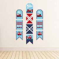 Railroad Party Crossing - Hanging Vertical Paper Door Banners - Steam Train Birthday Party or Baby Shower Wall Decoration Kit - Indoor Door Decor
