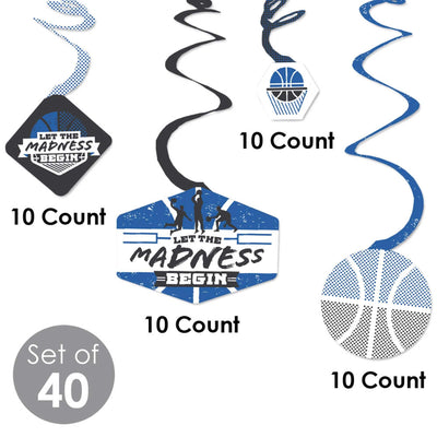 Blue Basketball - Let the Madness Begin - College Basketball Party Hanging Decor - Party Decoration Swirls - Set of 40