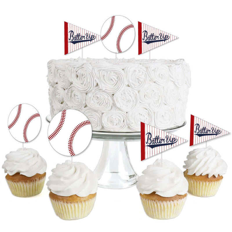 Batter Up - Baseball - Dessert Cupcake Toppers - Baby Shower or Birthday Party Clear Treat Picks - Set of 24