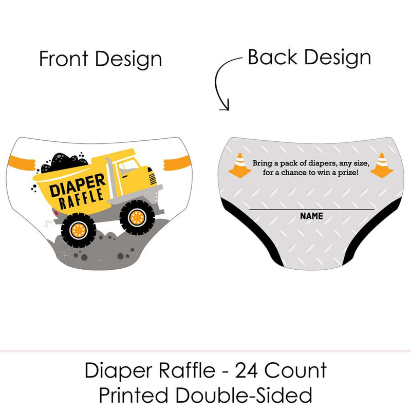 Dig It - Construction Party Zone - Diaper Shaped Raffle Ticket Inserts - Baby Shower Activities - Diaper Raffle Game - Set of 24