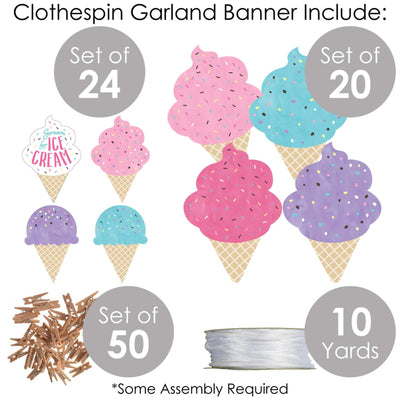 Scoop Up The Fun - Ice Cream - Sprinkles Party DIY Decorations - Clothespin Garland Banner - 44 Pieces