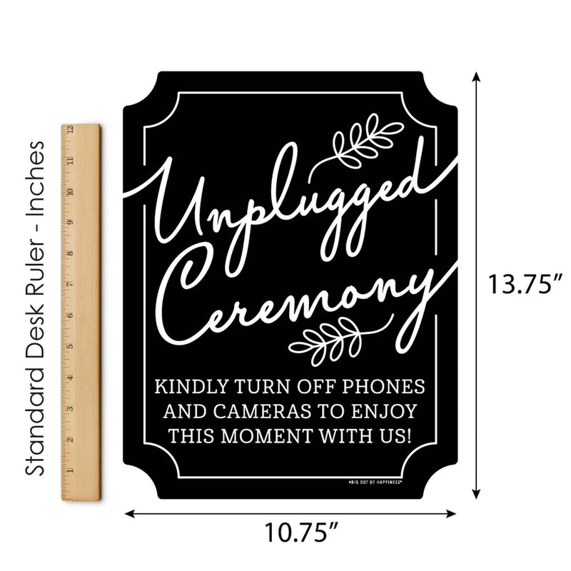 Black Unplugged Ceremony Sign - No Cell Phone Wedding Decorations - Printed on Sturdy Plastic Material - 10.5 x 13.75 inches - Sign with Stand - 1 Piece