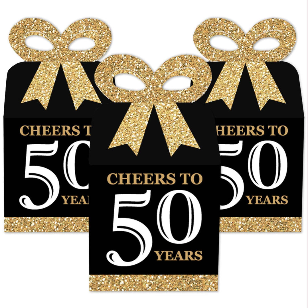 Adult 50th Birthday  Square Favor Gift Boxes - Birthday Party Bow Boxes - Set of 12