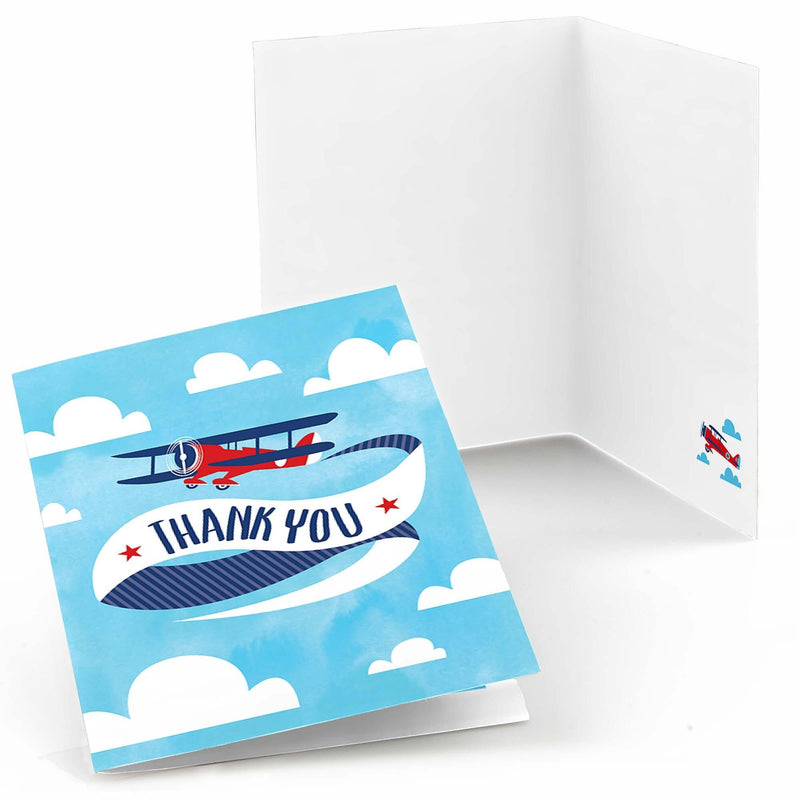 Taking Flight - Airplane - Vintage Plane Baby Shower or Birthday Party Thank You Cards - 8 ct