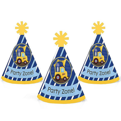 Construction Truck - Mini Cone Baby Shower or Birthday Party Hats - Small Little Party Hats - Set of 8