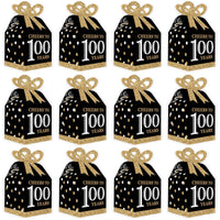Adult 100th Birthday - Gold - Square Favor Gift Boxes - Birthday Party Bow Boxes - Set of 12