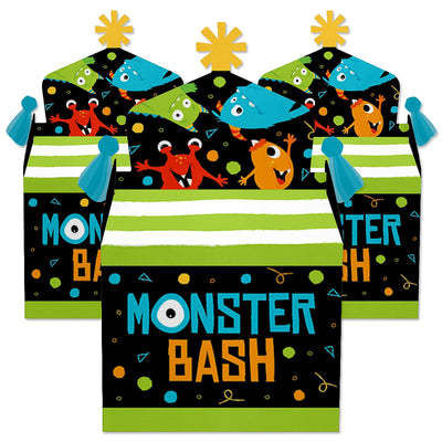 Monster Bash - Treat Box Party Favors - Little Monster Birthday Party or Baby Shower Goodie Gable Boxes - Set of 12