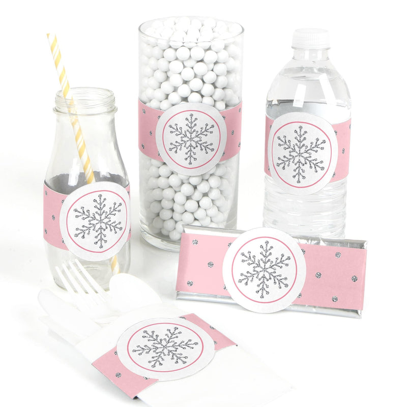 Pink Winter Wonderland - DIY Holiday Snowflake Birthday Party and Baby Shower Wrapper - 15 ct