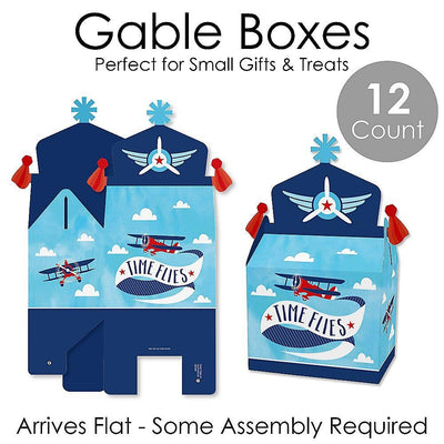 Taking Flight - Airplane - Treat Box Party Favors - Vintage Plane Baby Shower or Birthday Party Goodie Gable Boxes - Set of 12