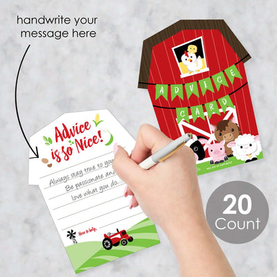 Farm Animals - Barn Wish Card Barnyard Baby Shower Activities - Shaped Advice Cards Game - Set of 20