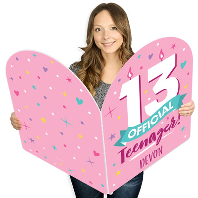 Girl 13th Birthday - Happy Birthday Giant Greeting Card - Personalized Big Shaped Jumborific Card - 16.5 x 22 inches