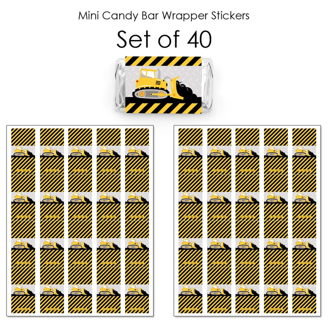 Dig It - Construction Party Zone - Mini Candy Bar Wrapper Stickers - Baby Shower or Birthday Party Small Favors - 40 Count