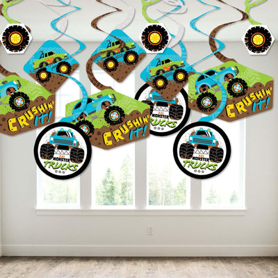 Smash and Crash - Monster Truck - Boy Birthday Party Hanging Decor - Party Decoration Swirls - Set of 40