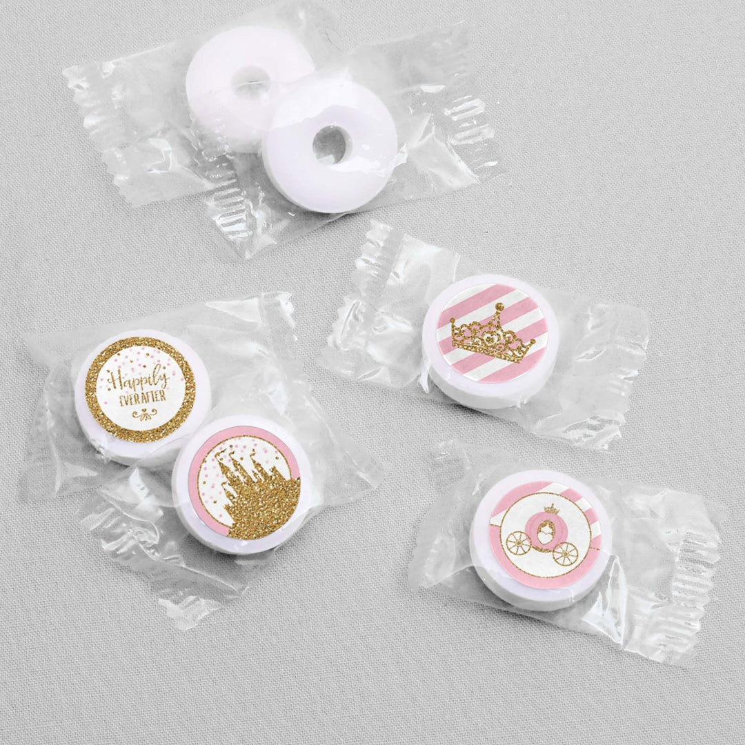 Little Princess Crown - Pink and Gold Princess Baby Shower or Birthday Party Round Candy Sticker Favors - Labels Fit Hershey's Kisses - 108 ct