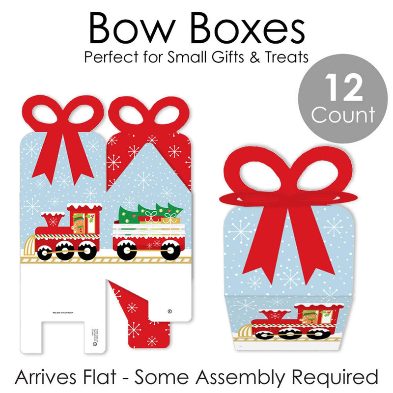 Christmas Train - Square Favor Gift Boxes - Holiday Party Bow Boxes - Set of 12
