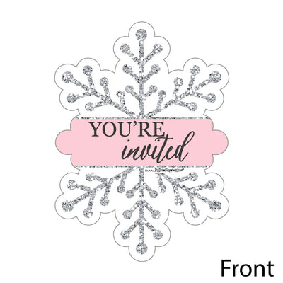 Pink Winter Wonderland - Shaped Fill-In Invitations - Holiday Snowflake Birthday Party and Baby Shower Invitation Cards with Envelopes - Set of 12