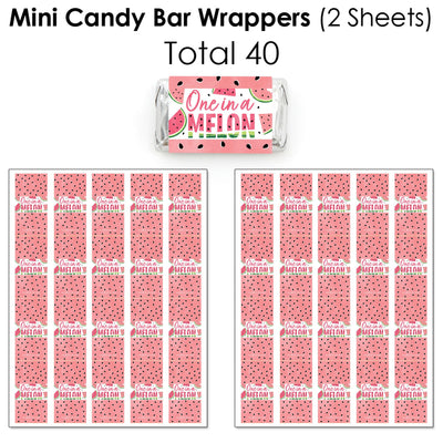 Sweet Watermelon - Mini Candy Bar Wrappers, Round Candy Stickers and Circle Stickers - Fruit Party Candy Favor Sticker Kit - 304 Pieces
