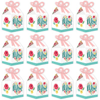 Colorful Floral Happy Mother's Day - Square Favor Gift Boxes - We Love Mom Party Bow Boxes - Set of 12