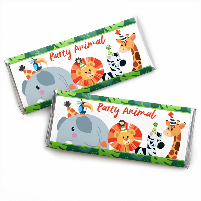 Jungle Party Animals - Candy Bar Wrapper Safari Zoo Animal Birthday Party or Baby Shower Favors- Set of 24