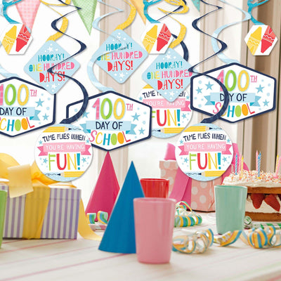 Happy 100th Day Of School - 100 Days Party Hanging Decor - Party Decoration Swirls - Set Of 40