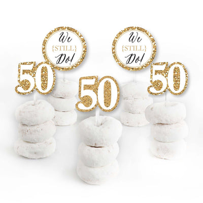 We Still Do - 50th Wedding Anniversary - Dessert Cupcake Toppers - Anniversary Party Clear Treat Picks - Set of 24