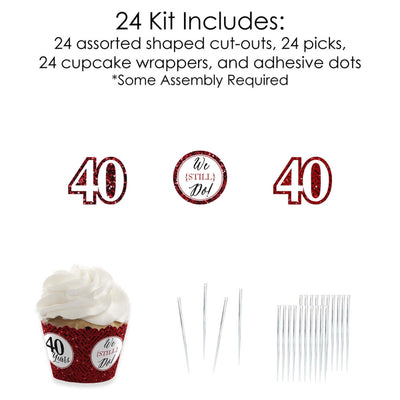 We Still Do - 40th Wedding Anniversary - Cupcake Decoration - Anniversary Party Cupcake Wrappers and Treat Picks Kit - Set of 24