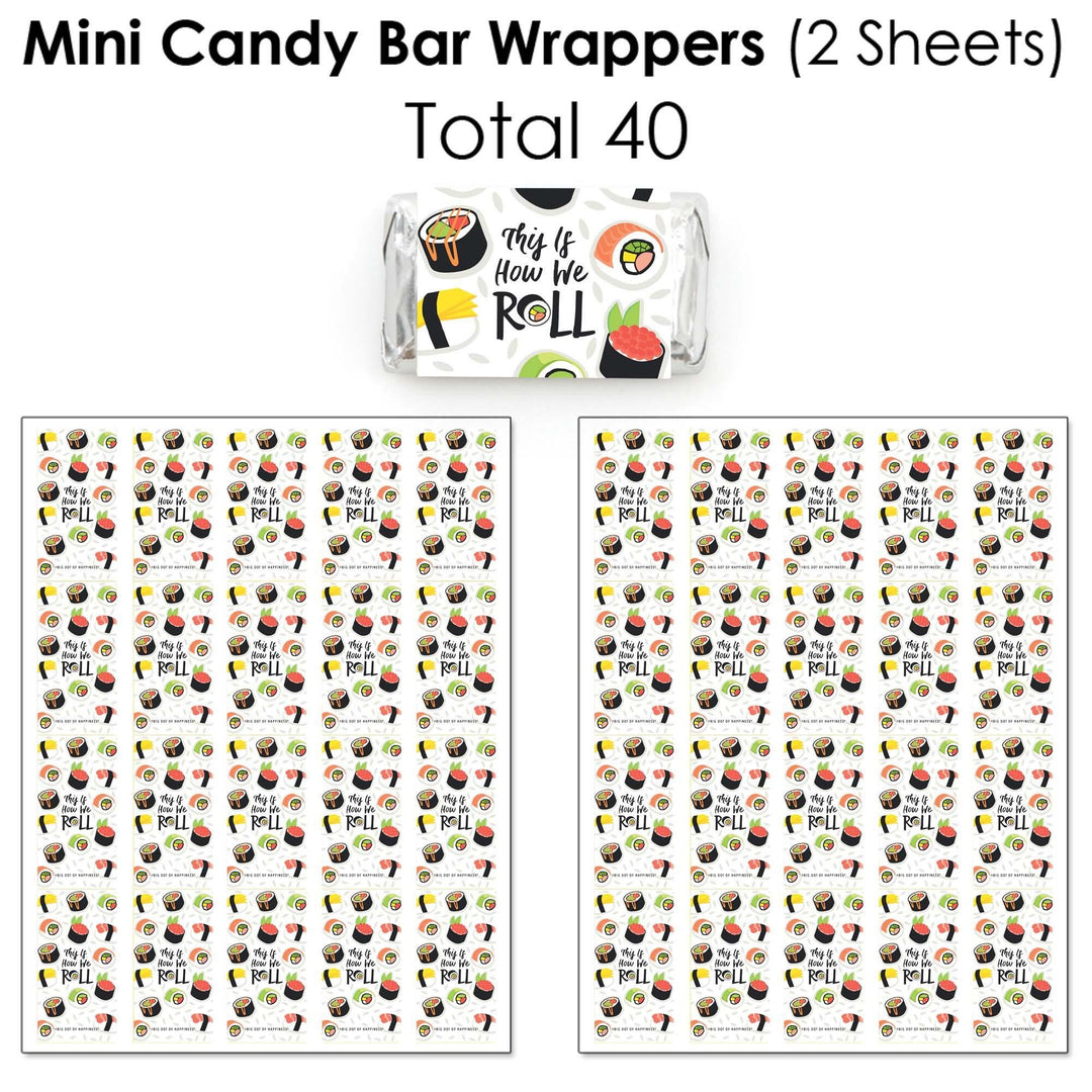 Let's Roll - Sushi - Mini Candy Bar Wrappers, Round Candy Stickers and Circle Stickers - Japanese Party Candy Favor Sticker Kit - 304 Pieces