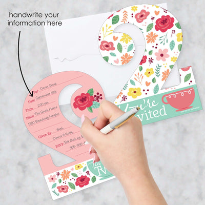 2nd Birthday Tea for Two - Shaped Fill-In Invitations - Garden Second Birthday Party Invitation Cards with Envelopes - Set of 12